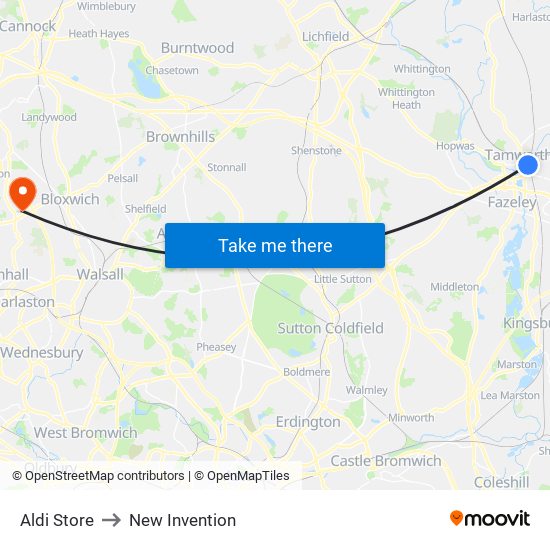 Aldi Store to New Invention map