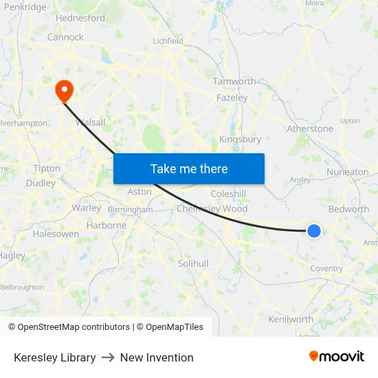 Keresley Library to New Invention map
