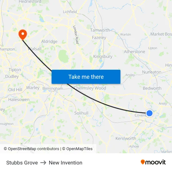 Stubbs Grove to New Invention map