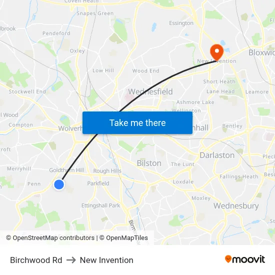 Birchwood Rd to New Invention map