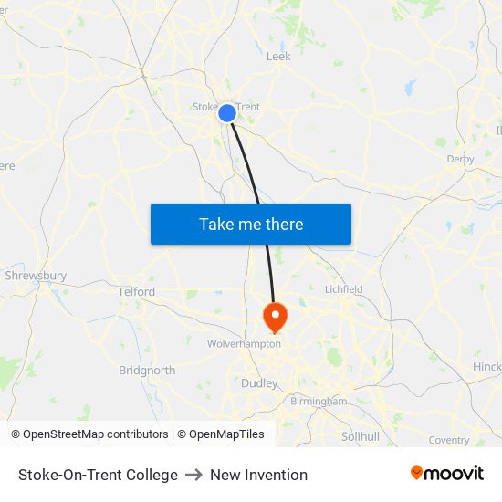 Stoke-On-Trent College to New Invention map