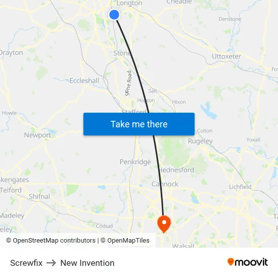 Screwfix to New Invention map