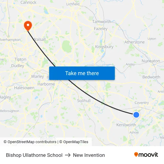 Bishop Ullathorne School to New Invention map