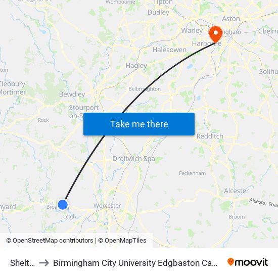 Shelter to Birmingham City University Edgbaston Campus map