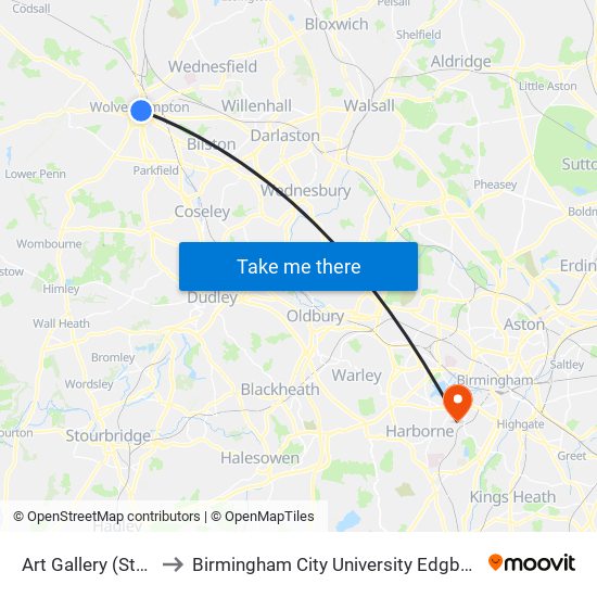 Art Gallery (Stop Bc1) to Birmingham City University Edgbaston Campus map