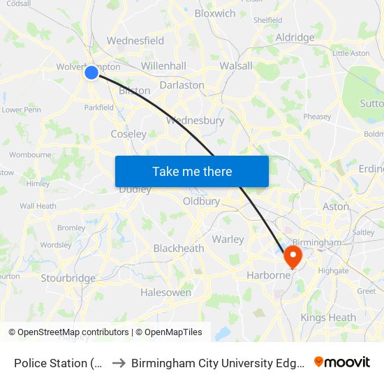 Police Station (Stop Aj1) to Birmingham City University Edgbaston Campus map