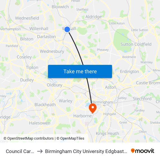 Council Car Park to Birmingham City University Edgbaston Campus map