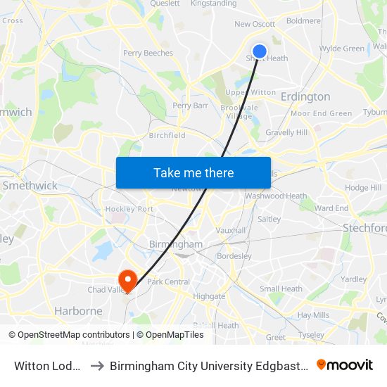 Witton Lodge Rd to Birmingham City University Edgbaston Campus map