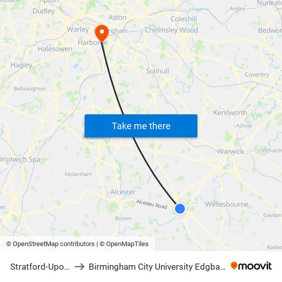 Stratford-Upon-Avon to Birmingham City University Edgbaston Campus map