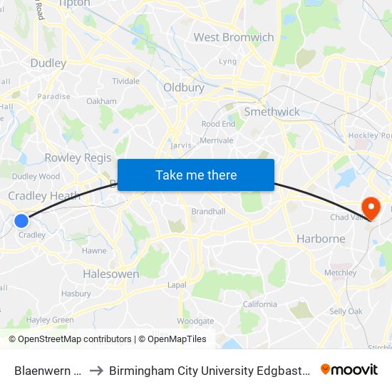 Blaenwern Drive to Birmingham City University Edgbaston Campus map