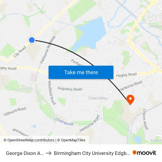 George Dixon Academy to Birmingham City University Edgbaston Campus map