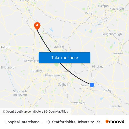 Hospital Interchange (Stop Uh9) to Staffordshire University - Stafford Campus map