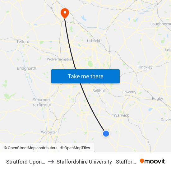 Stratford-Upon-Avon to Staffordshire University - Stafford Campus map