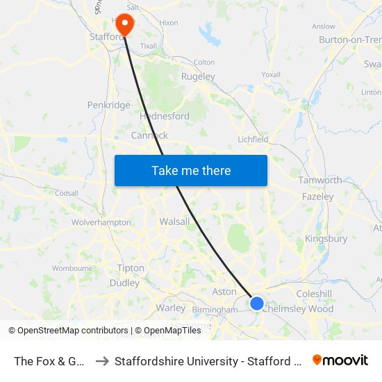 The Fox & Goose to Staffordshire University - Stafford Campus map