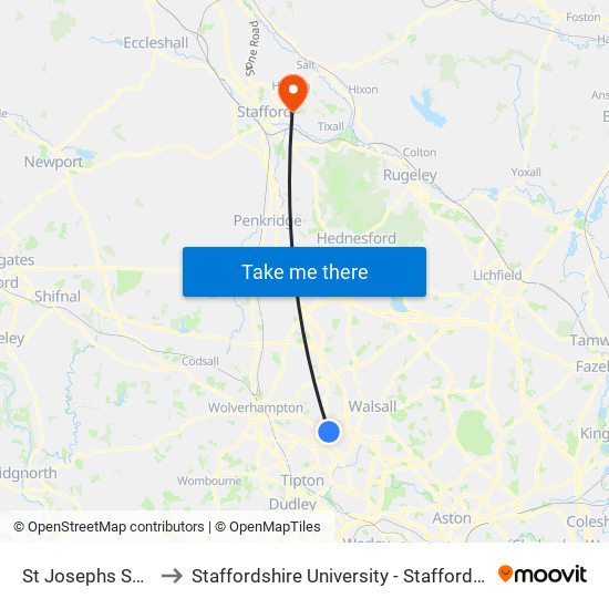 St Josephs School to Staffordshire University - Stafford Campus map