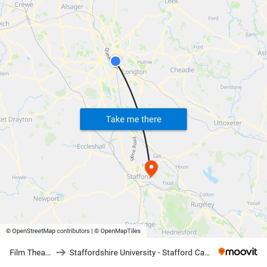 Film Theatre to Staffordshire University - Stafford Campus map