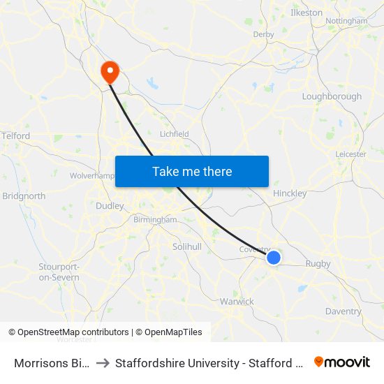 Morrisons Binley to Staffordshire University - Stafford Campus map