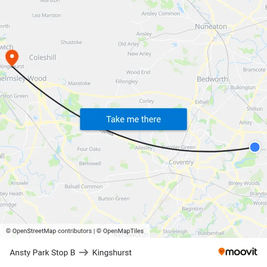 Ansty Park Stop B to Kingshurst map