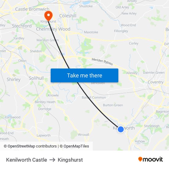 Kenilworth Castle to Kingshurst map