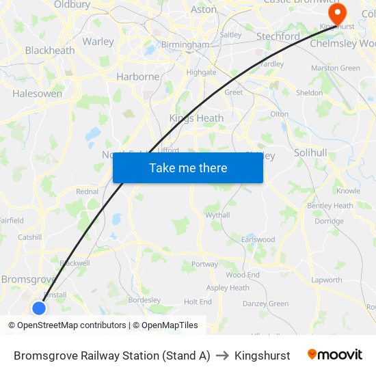 Bromsgrove Railway Station (Stand A) to Kingshurst map