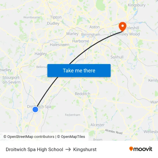 Droitwich Spa High School to Kingshurst map