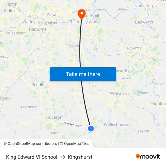 King Edward VI School to Kingshurst map