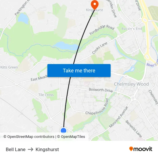 Bell Lane to Kingshurst map