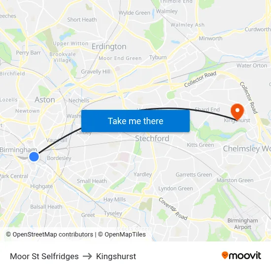Moor St Selfridges to Kingshurst map