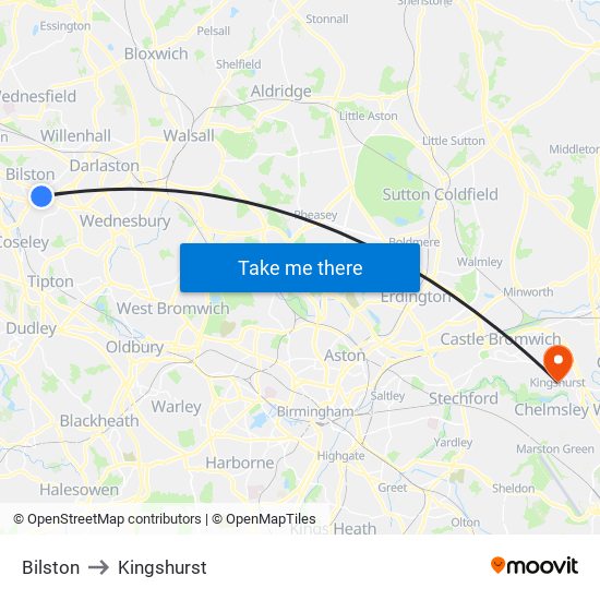 Bilston to Kingshurst map