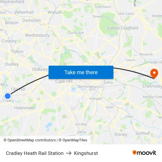 Cradley Heath Rail Station to Kingshurst map