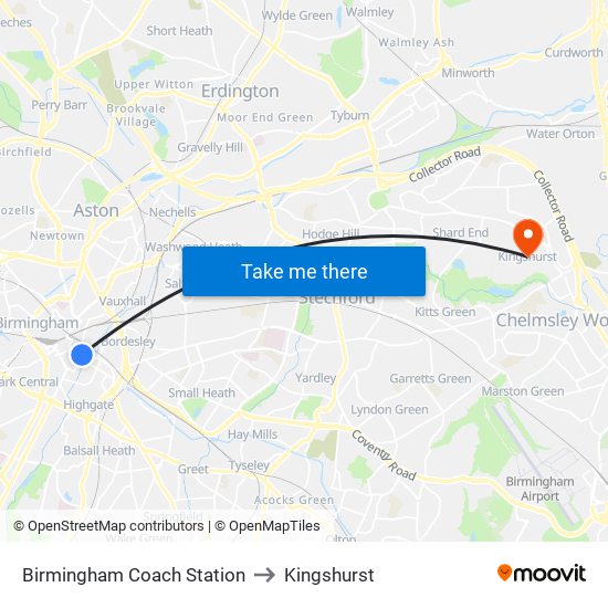 Birmingham Coach Station to Kingshurst map