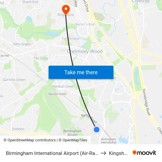 Birmingham International Airport (Air-Rail Link) to Kingshurst map