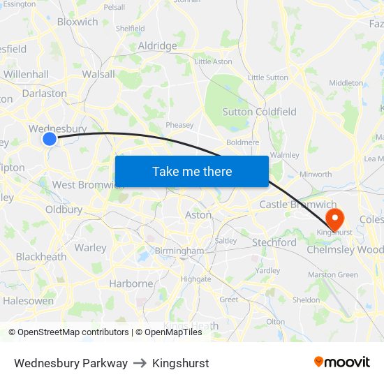 Wednesbury Parkway to Kingshurst map