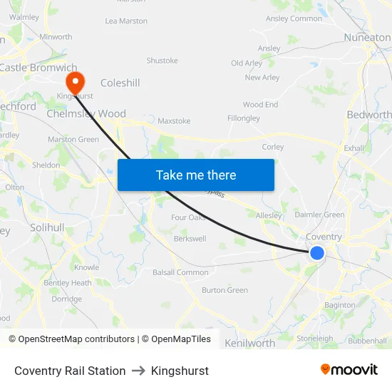 Coventry Rail Station to Kingshurst map