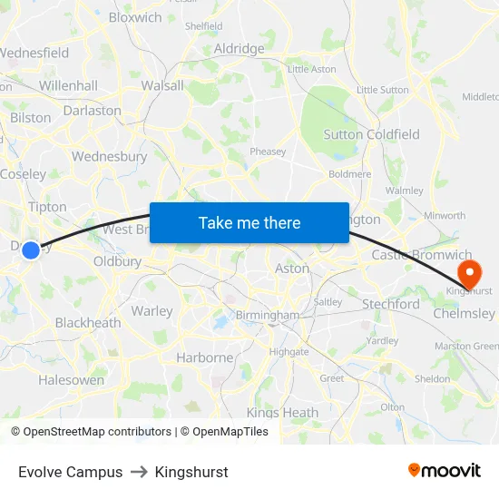 Evolve Campus to Kingshurst map