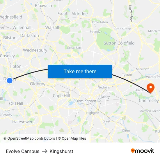 Evolve Campus to Kingshurst map