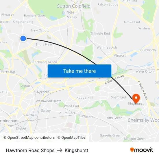 Hawthorn Road Shops to Kingshurst map
