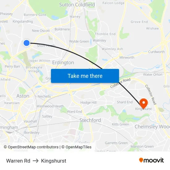 Warren Rd to Kingshurst map