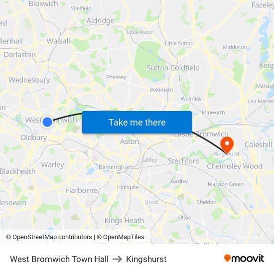 West Bromwich Town Hall to Kingshurst map