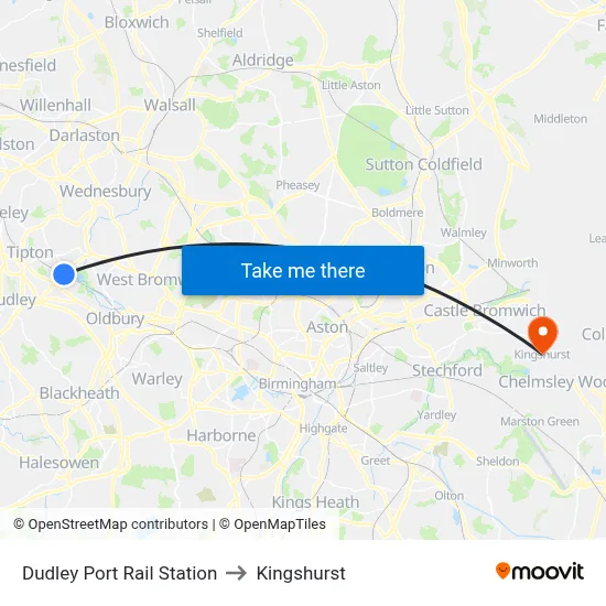 Dudley Port Rail Station to Kingshurst map