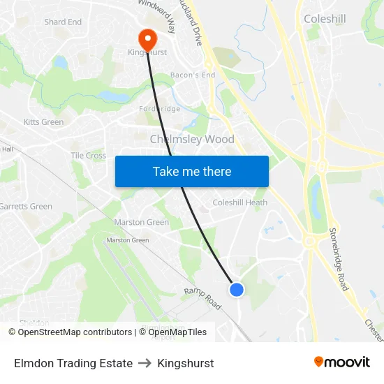 Elmdon Trading Estate to Kingshurst map