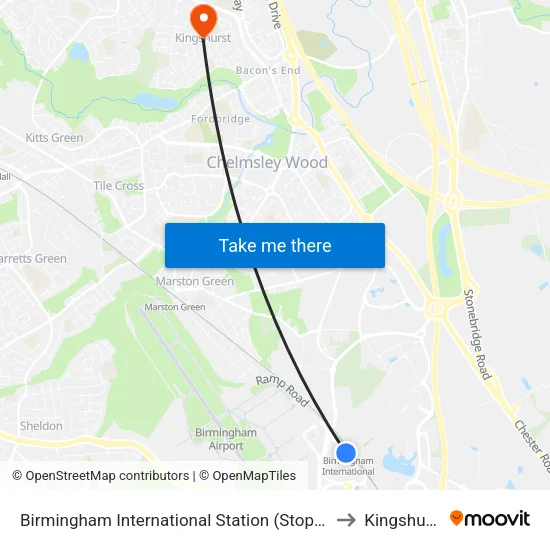 Birmingham International Station to Kingshurst map