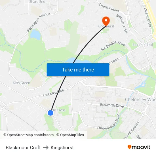 Blackmoor Croft to Kingshurst map