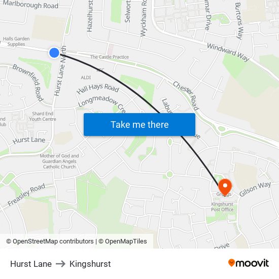 Hurst Lane to Kingshurst map