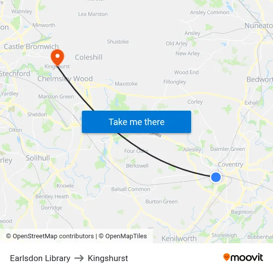 Earlsdon Library to Kingshurst map