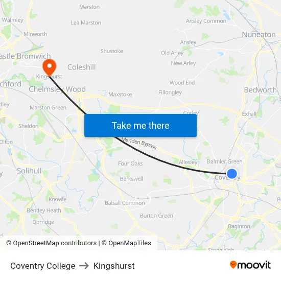 Coventry College to Kingshurst map