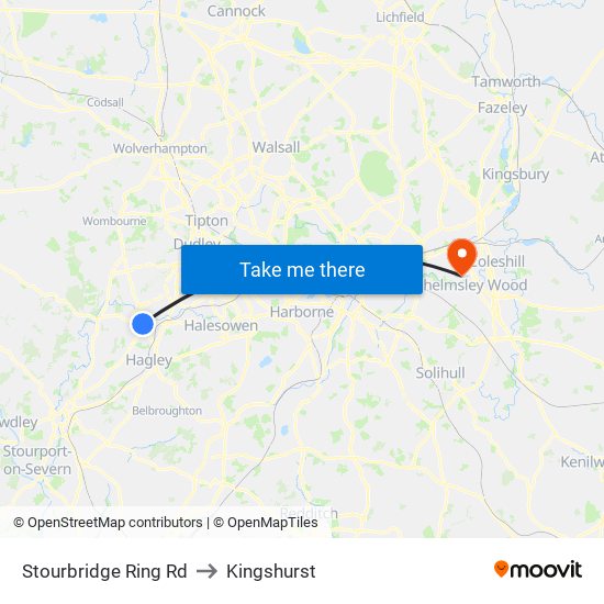 Stourbridge Ring Rd to Kingshurst map