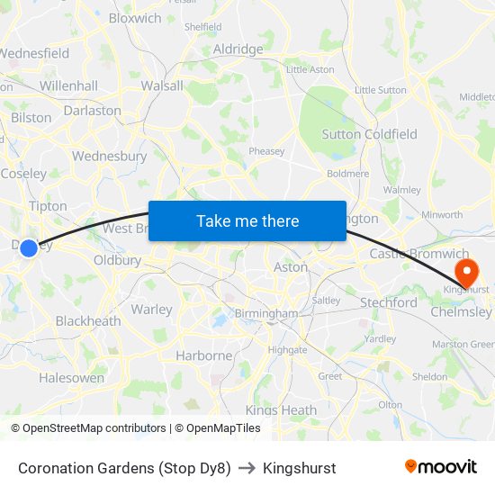 Coronation Gardens (Stop Dy8) to Kingshurst map