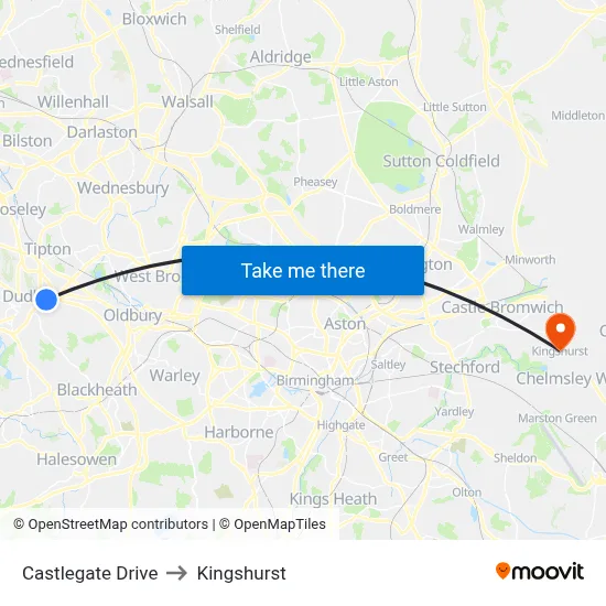 Castlegate Drive to Kingshurst map
