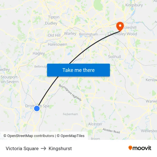 Victoria Square to Kingshurst map